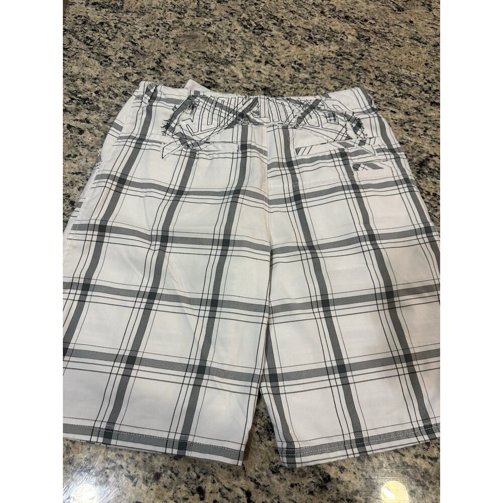 Quiksilver Shorts White Blue Plaid Size 36 Casual Pocket Beach Mens